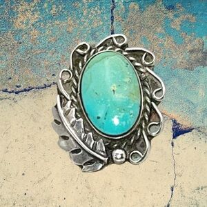 Vintage Sterling Silver and Turquoise Native American Navajo Ring Signed